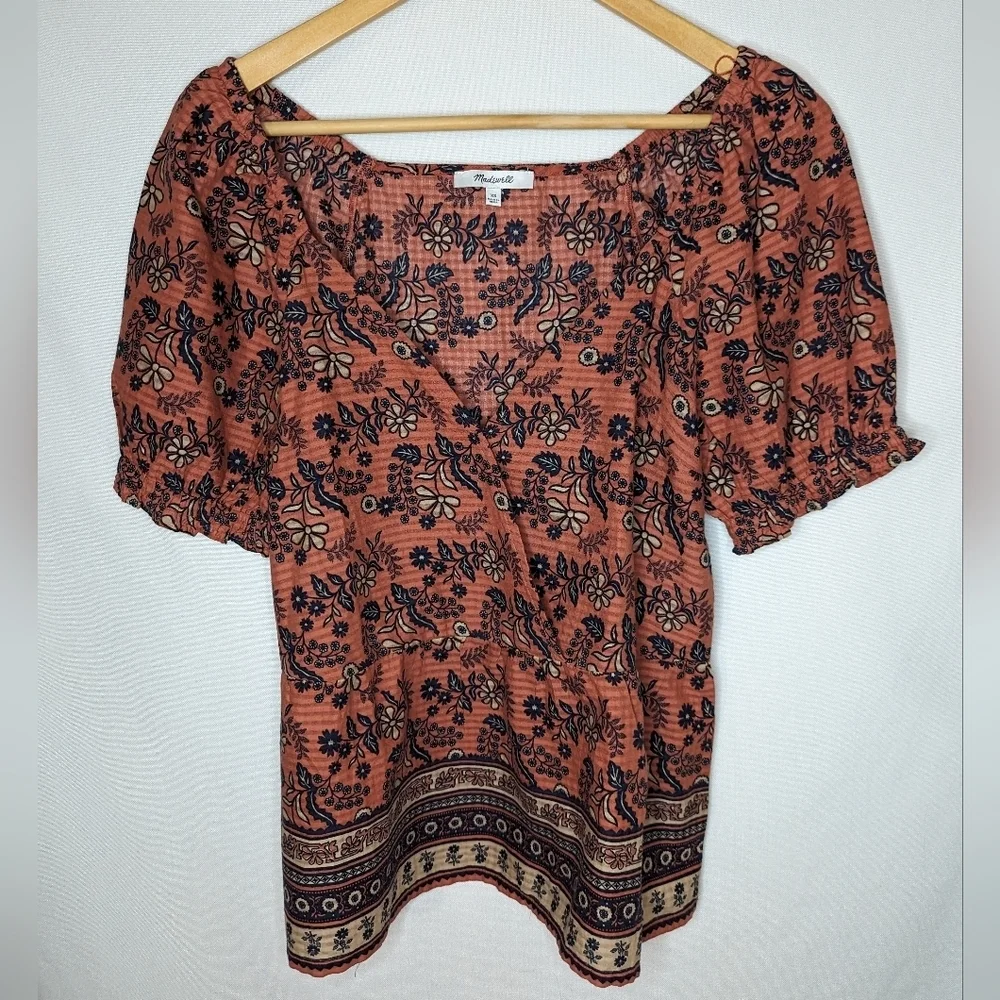 Madewell‎ Puff Sleeves Peplum Top Cavoli Floral Size XS Earthy Tones